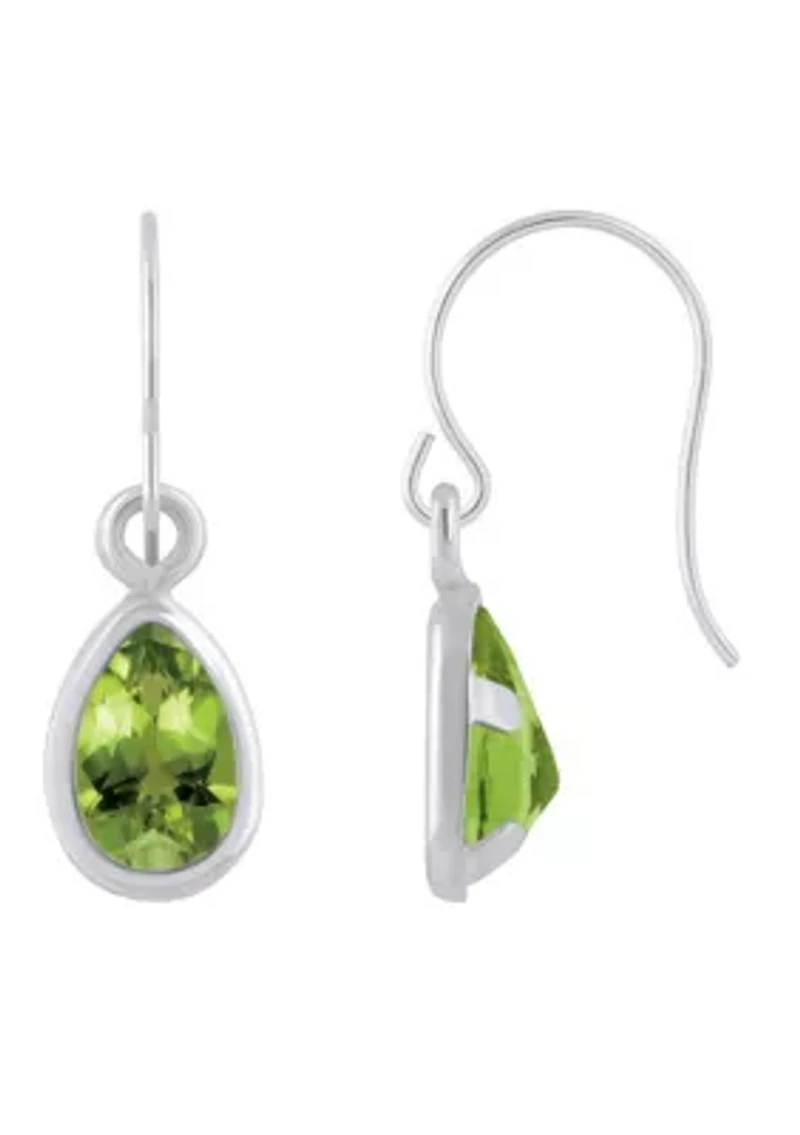 Sterling Silver 6x4mm Pear Shape Peridot Drop Earrings