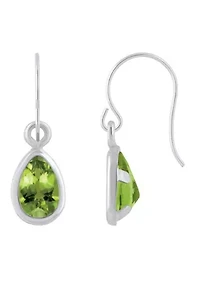 Sterling Silver 6x4mm Pear Shape Peridot Drop Earrings