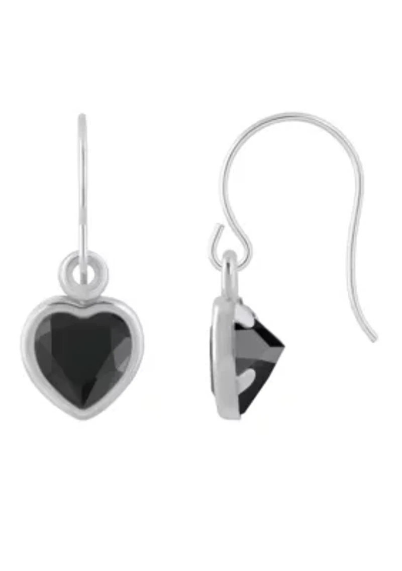 Sterling Silver 5mm Heart Shape Black Onyx Drop Earrings