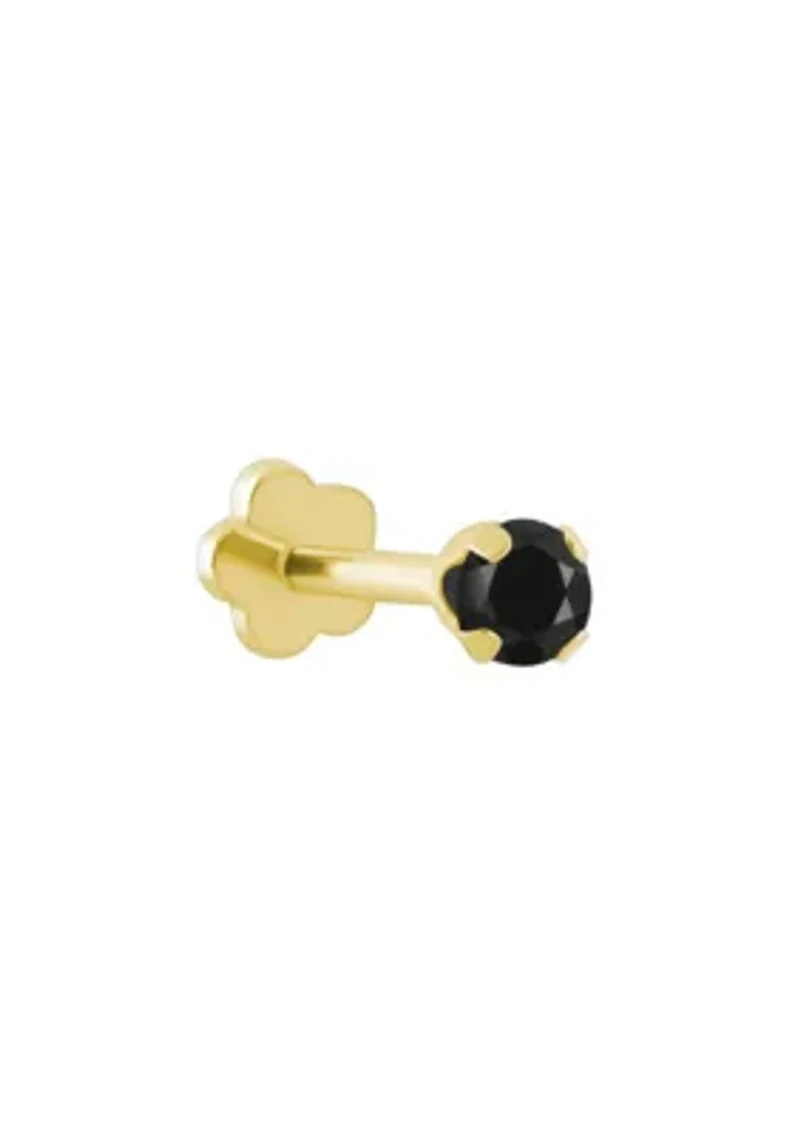 14K Yellow Gold 3mm Round Black Onyx Labret Earring