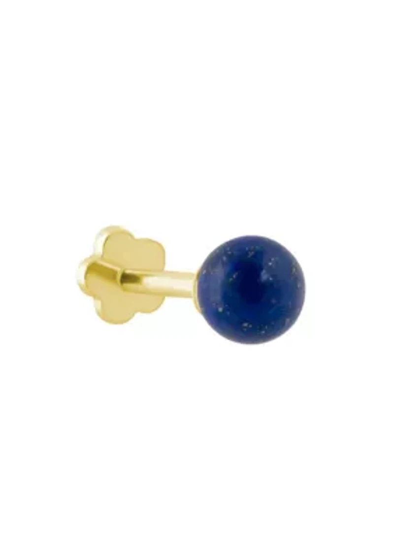 14K Yellow Gold 4mm Sphere Lapis Labret Earring