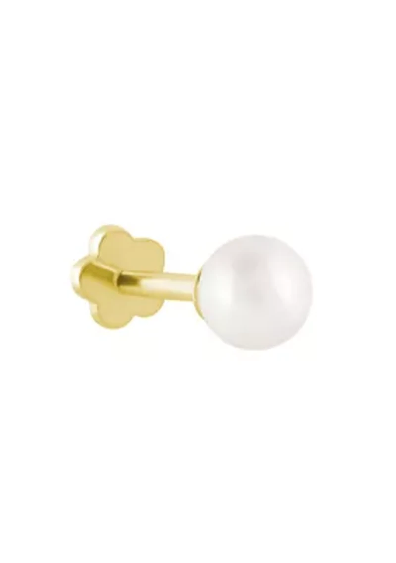 14K Yellow Gold 4mm Round Pearl Labret Earring