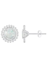 Lab Created Sterling Silver 5mm Round Created Opal Beaded Martini Stud Earrings