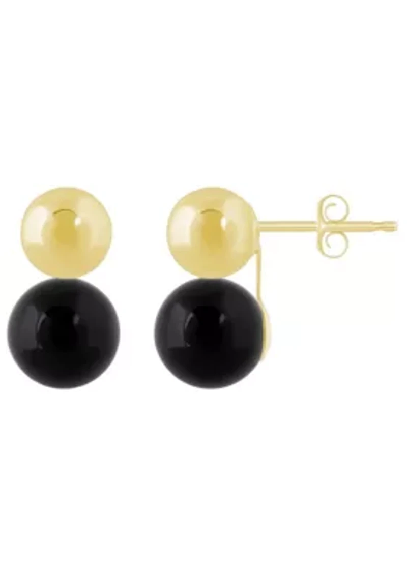 10K Yellow Gold 5mm Ball Stud with 6mm Sphere Black Onyx Drop Earrings