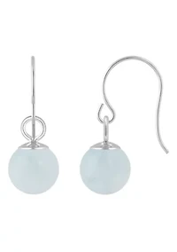 Sterling Silver 5mm Sphere Milky Aquamarine Drop Earrings