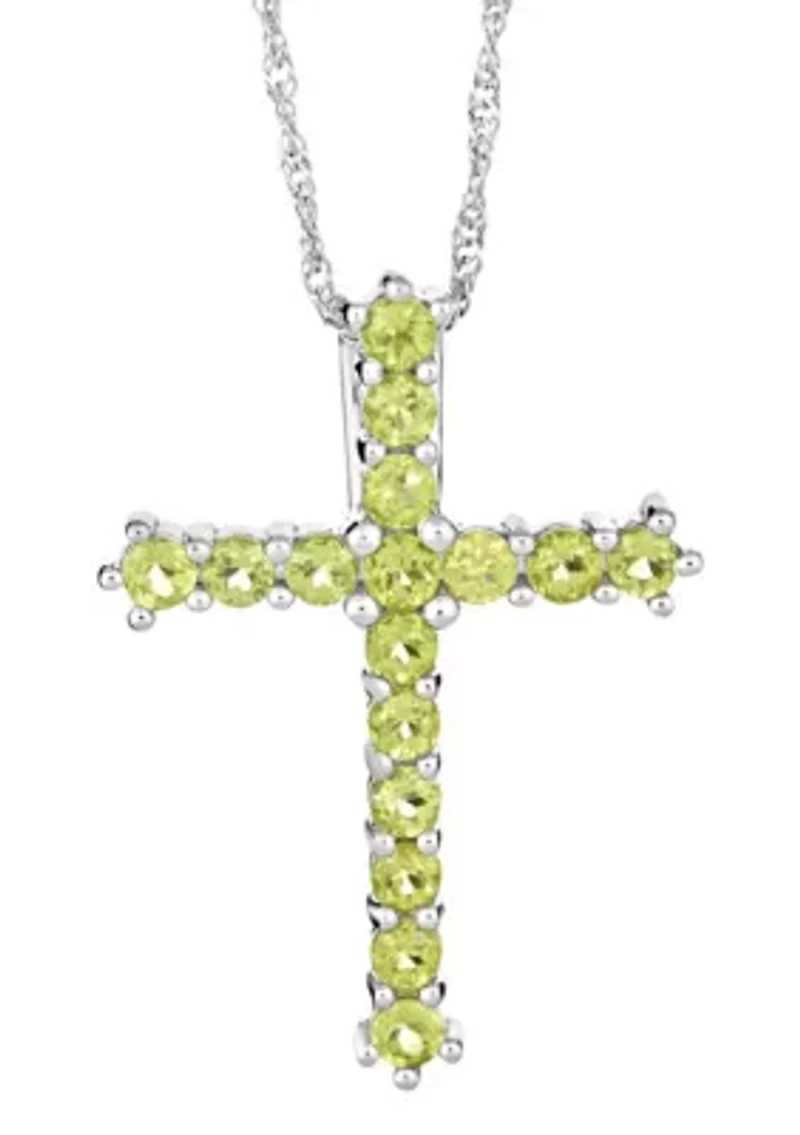 Sterling Silver Peridot Cross Pendant Necklace
