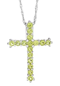 Sterling Silver Peridot Cross Pendant Necklace