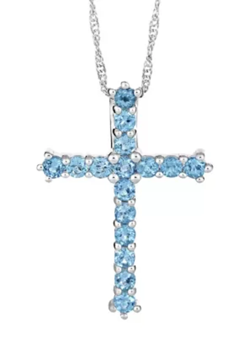 Sterling Silver Blue Topaz Cross Pendant Necklace