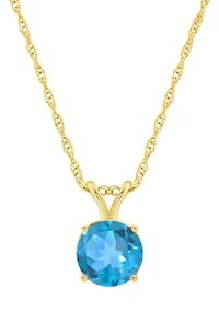 14K Yellow Gold 7mm Round Blue Topaz Pendant Necklace