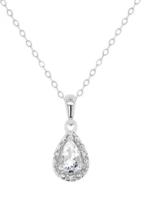Sterling Silver 6x4mm Pear Shaped White Topaz Diamond Accent Halo Pendant Necklace
