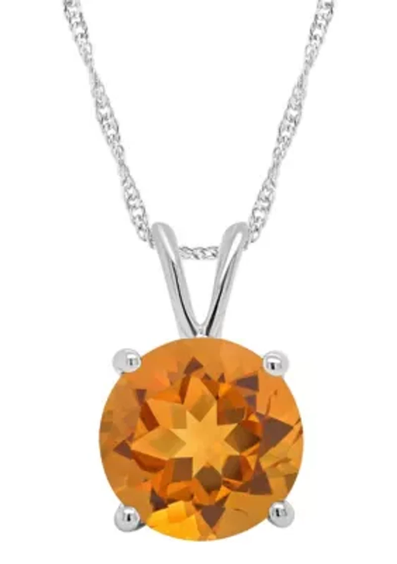Sterling Silver 8mm Round Citrine Pendant Necklace