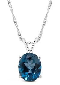 Sterling Silver 10x8mm Oval London Blue Topaz Pendant Necklace
