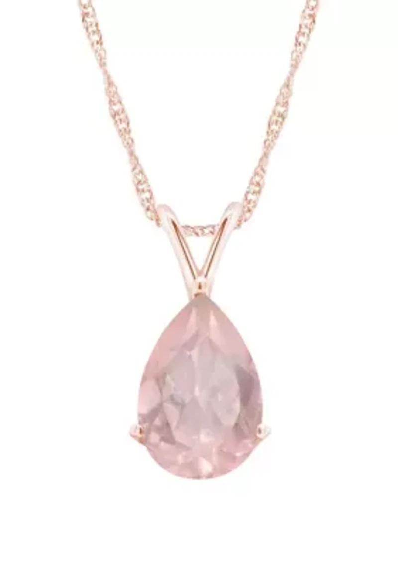 Sterling Silver/14K Rose Gold Plated 12x8mm Pear Shape Rose Quartz Pendant Necklace