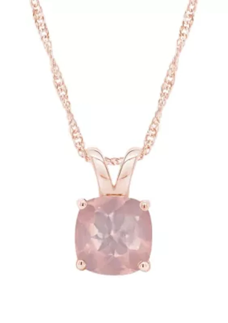 Sterling Silver/14K Rose Gold Plated 8mm Cushion Rose Quartz Pendant Necklace
