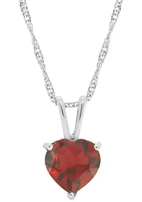 Sterling Silver 8mm Heart Shape Garnet Pendant Necklace