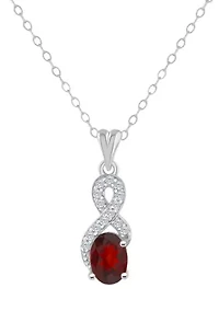 Sterling Silver 7x5mm Oval Garnet and White Topaz Accent Pendant Necklace