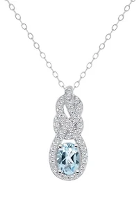 Sterling Silver 7x5mm Oval Sky Blue Topaz and White Topaz Accent Pendant Necklace