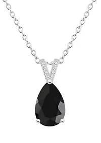 Sterling Silver 12x8mm Pear Shape Black Onyx Diamond Accent Pendant Necklace