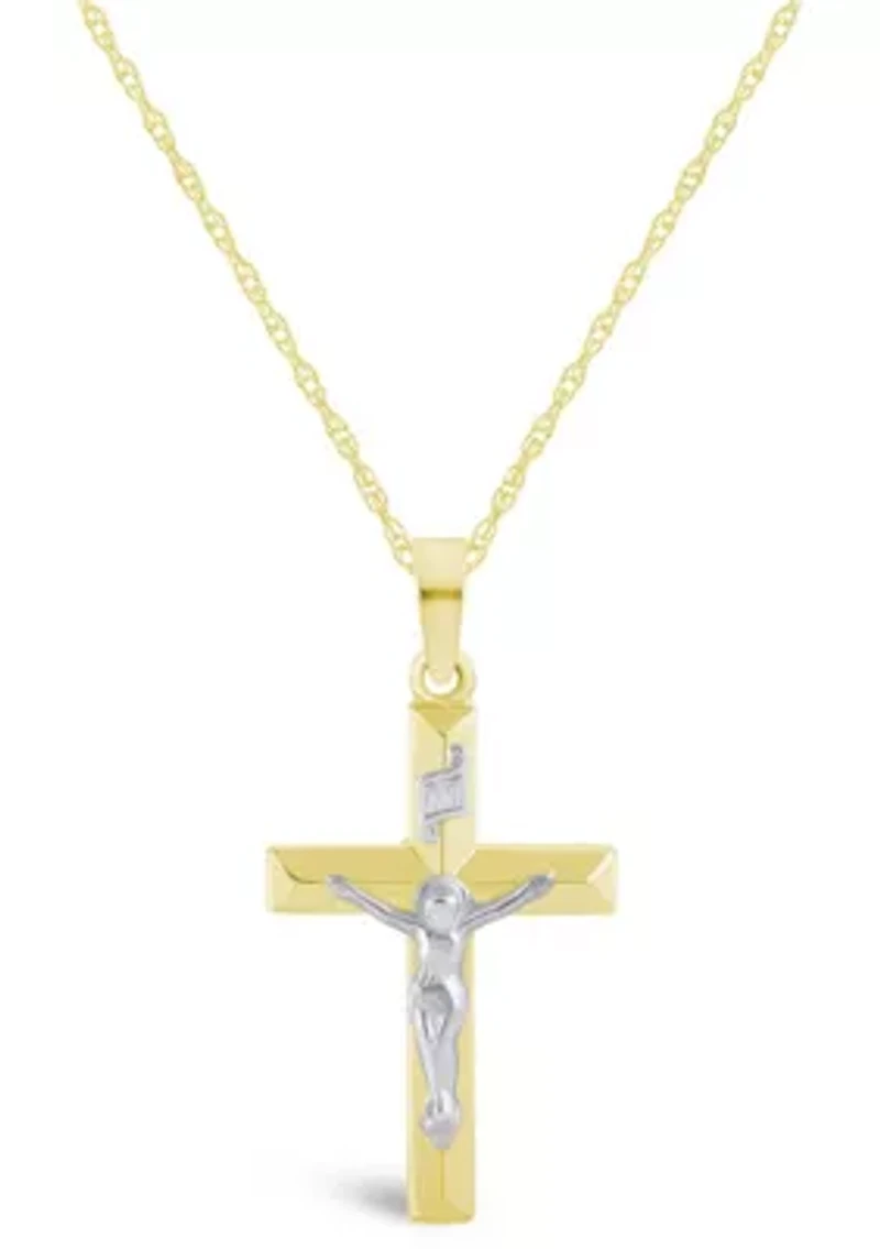 14K Two Tone Gold Crucifix Cross Pendant Necklace