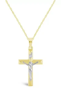 14K Two Tone Gold Crucifix Cross Pendant Necklace
