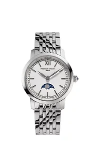 Swiss Women's Slimline Moonphase Silver-tone Stainless Steel Bracelet Watch