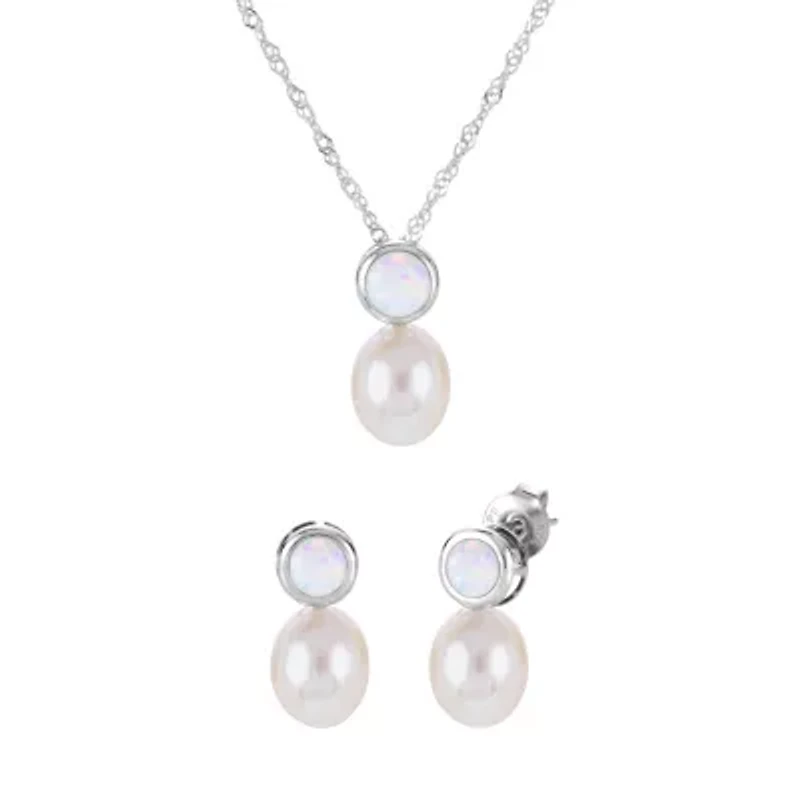 Lab Created Sterling Silver Freshwater Pearl Set