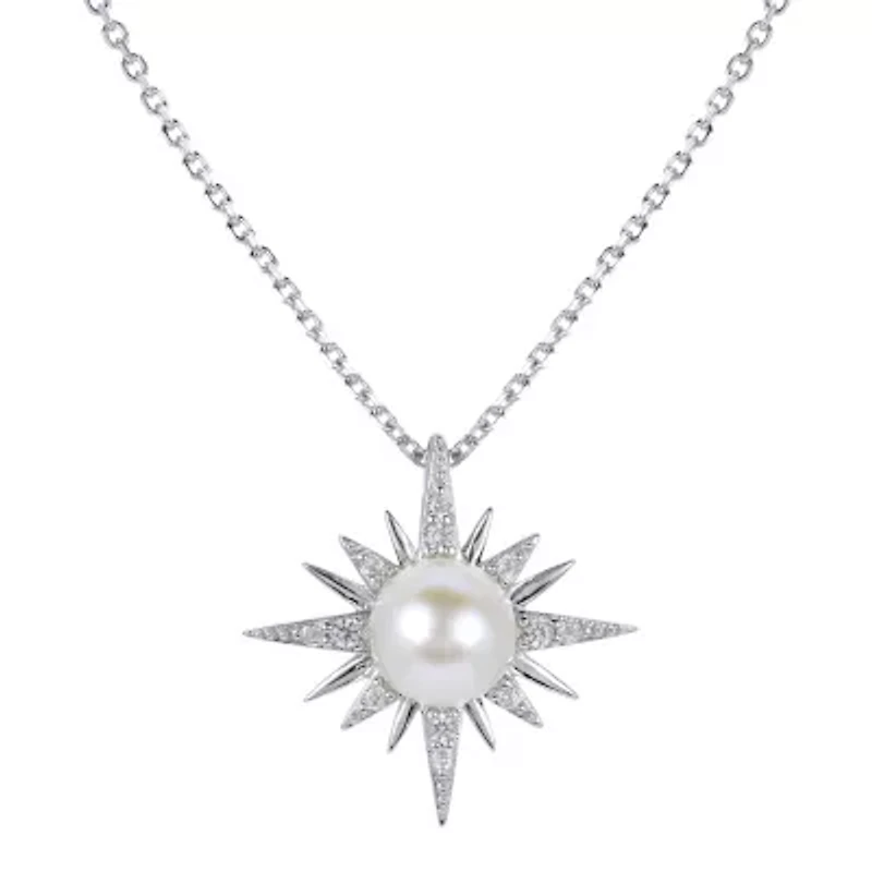 Lab Created Sterling Silver Freshwater Pearl Necklace