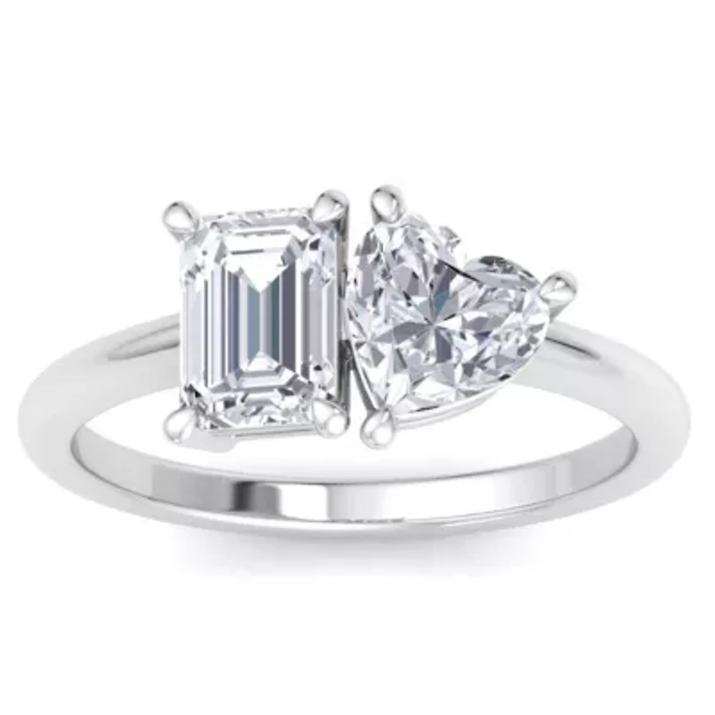 Lab Created 2 ct. t.w. Grown Diamond Toi Et Moi Ring, Emerald-Heart, 14K Gold