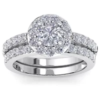 Lab Created Carat Halo Grown Diamond Bridal Set Sterling Silver