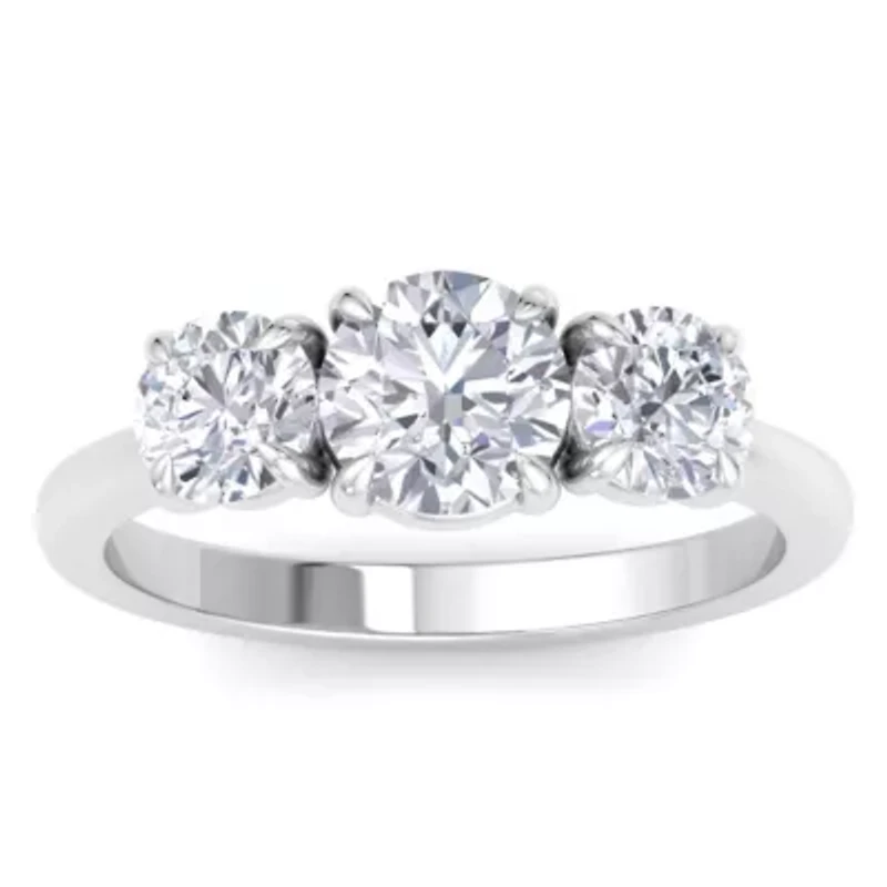Lab Created Carat Grown Diamond Three Stone Engagement Ring Sterling Silver