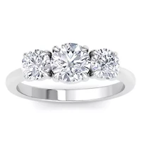 Lab Created Carat Grown Diamond Three Stone Engagement Ring Sterling Silver