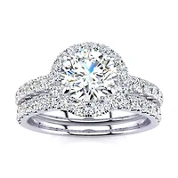 Lab Created Carat Halo Grown Diamond Bridal Set Sterling Silver