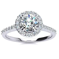 Lab Created Carat Halo Grown Diamond Engagement Ring Sterling Silver