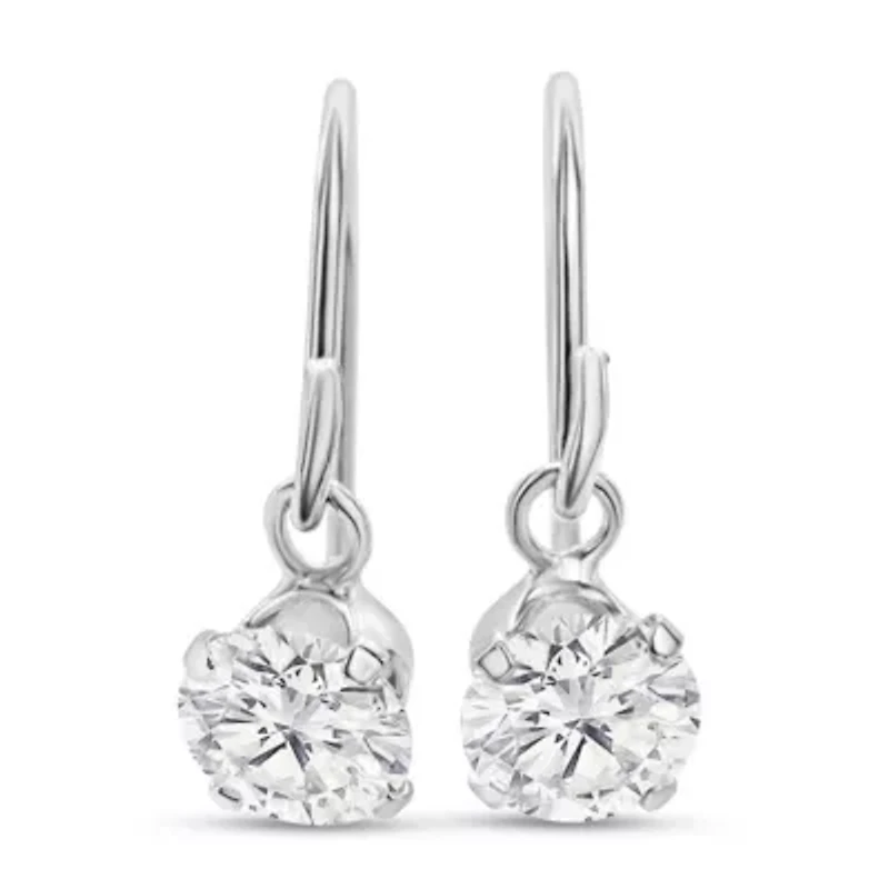 1 Carat Moissanite Drop Earrings In Sterling Silver, 1/2 Inch