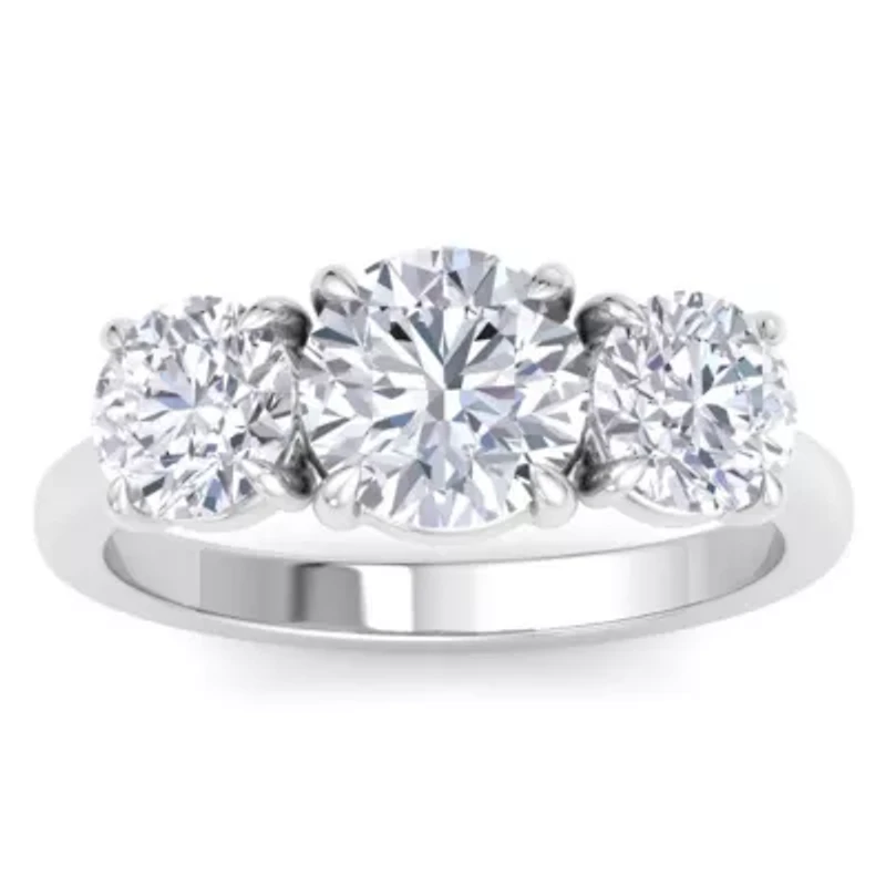 Lab Created Carat Grown Diamond Three Stone Engagement Ring Sterling Silver