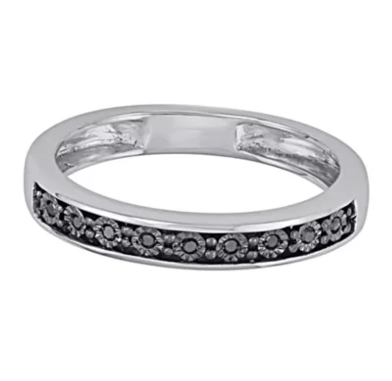 0.05 CTTW Black Diamond Band With Miracle Plate Sterling Silver