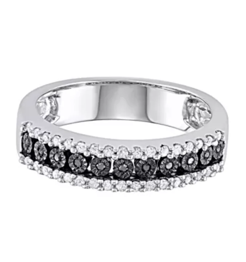 1/4 CTTW Miracle plate 3 Row Black Diamond Band Sterling Silver