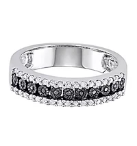 1/4 CTTW Miracle plate 3 Row Black Diamond Band Sterling Silver