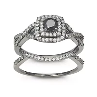 CTTW Black Diamonds Bridal Ring Rhodium Plated 10K Gold