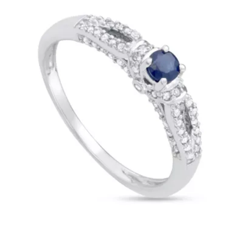 CTTW Diamond And Blue Sapphire Engagement Ring 14KW