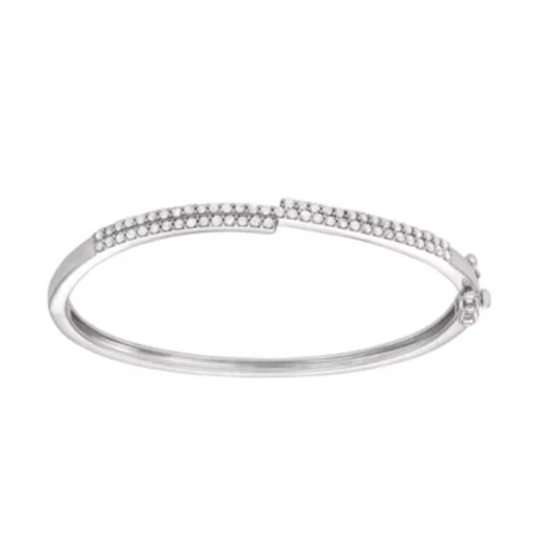 1.00CTTW Diamond Bangle Rhodium Plated in Sterling Silver