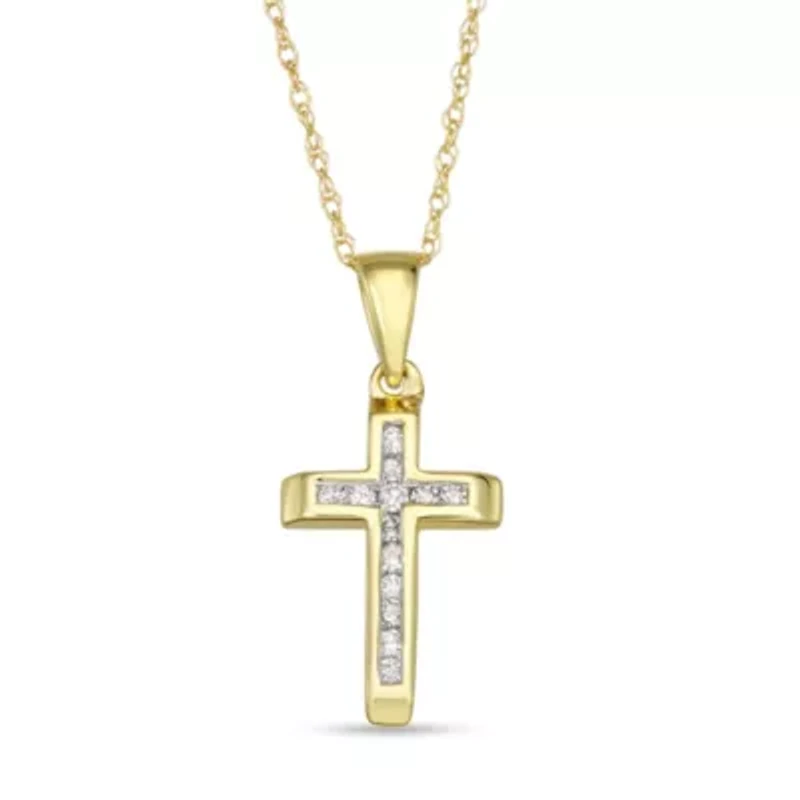 0.10CTTW Diamond Cross Pendant in 10k Yellow Gold