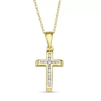 0.10CTTW Diamond Cross Pendant in 10k Yellow Gold