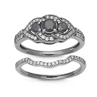 3/4 CTTW Black Diamonds Bridal Ring Rhodium Plated 10K Gold