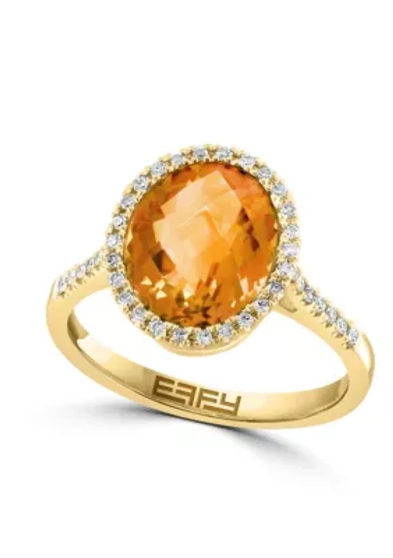 Diamond and Citrine Ring in 14K Yellow Gold