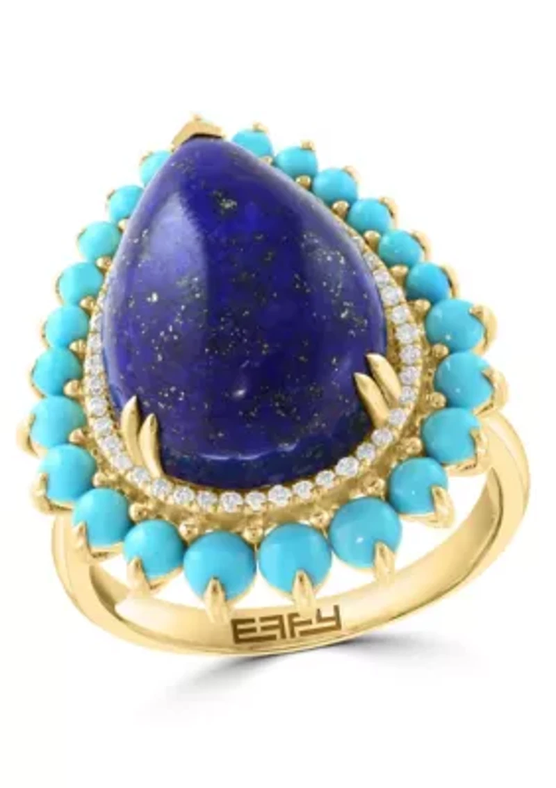 Diamond, Lapis and Turquoise Ring in 14K Yellow Gold