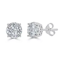 1 Ctw Round Diamond Women Stud Earrings Set in 925 Sterling Silver