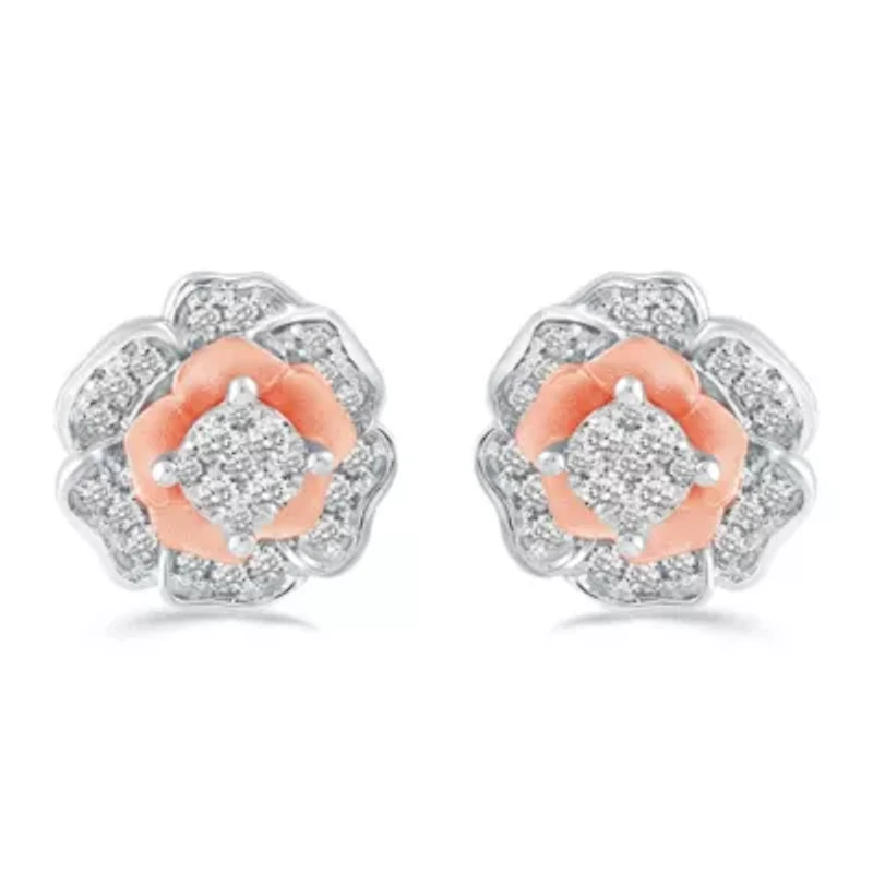 1/2Ctw Flower Diamond Stud Earrings Set in 925 Sterling Silver
