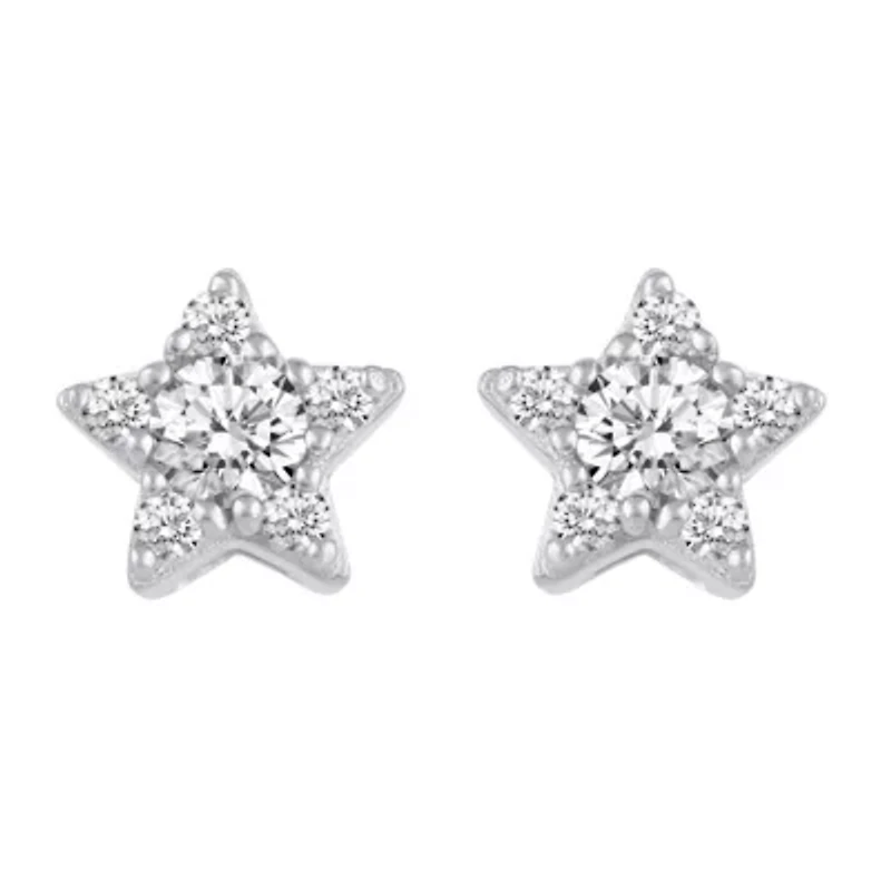 1/4 Ctw Natural Diamond Stud Earrings set in 925 Sterling Silver (STAR)