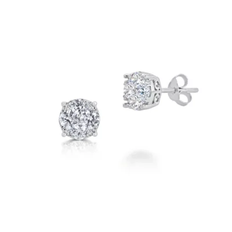Lab Created 1 Ctw LAB GROWN DIAMOND Stud Earrings Set in 925 Sterling Silver
